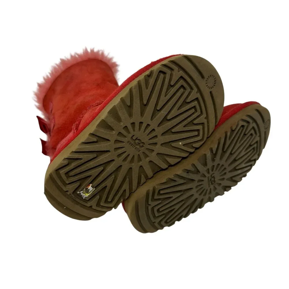 UGG Toddler Girls Red Shearling Lined Mid Calf Suede Booties with Bows Size 7‎